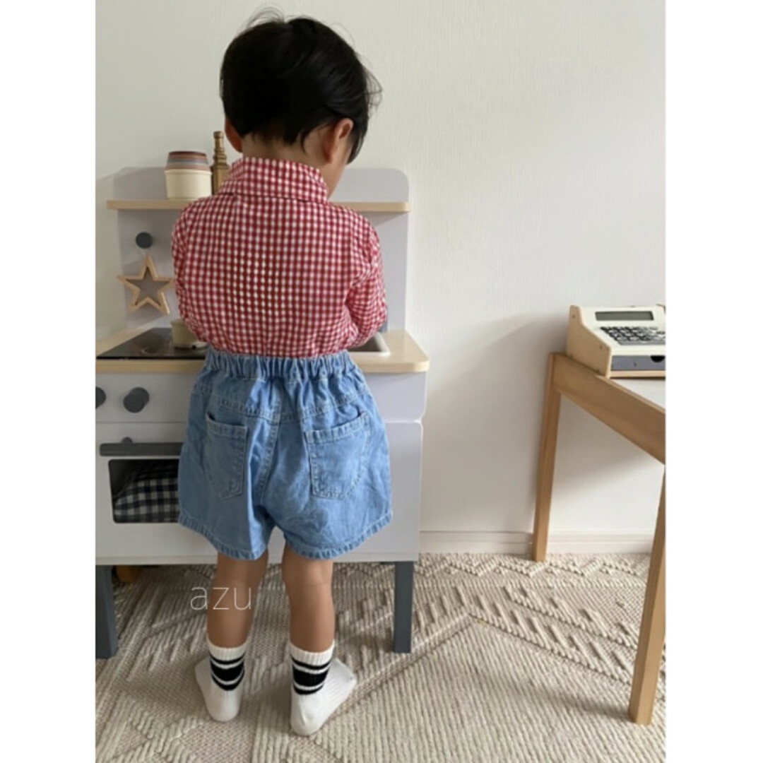 子供服 95-100 赤 チェックシャツ パンツ 星 サスペンダーセット  新品 キッズ/ベビー/マタニティのキッズ服男の子用(90cm~)(ドレス/フォーマル)の商品写真