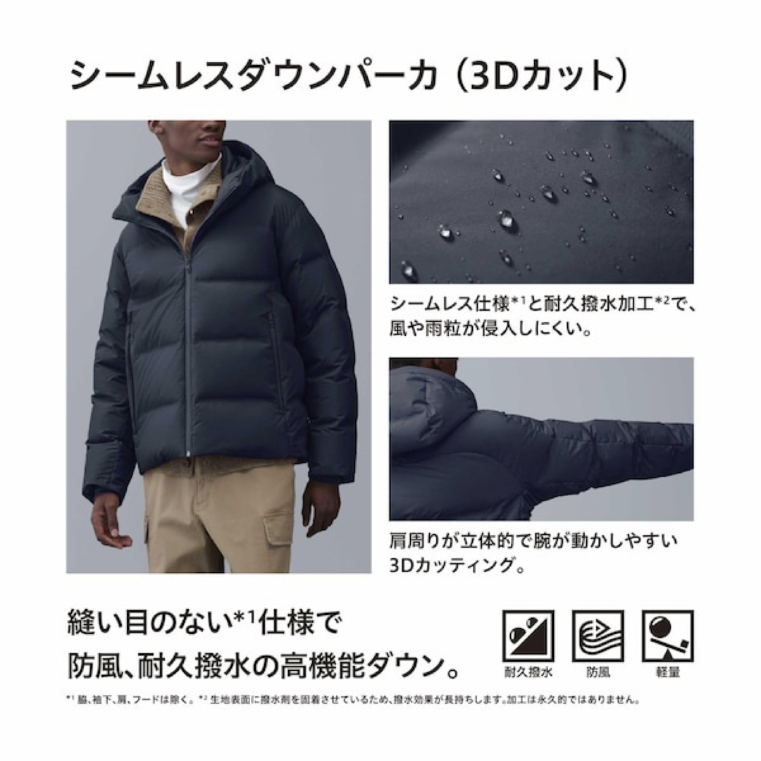 数回使用 UNIQLO シームレスダウンパーカ3Dカット メンズ Lサイズ 黒