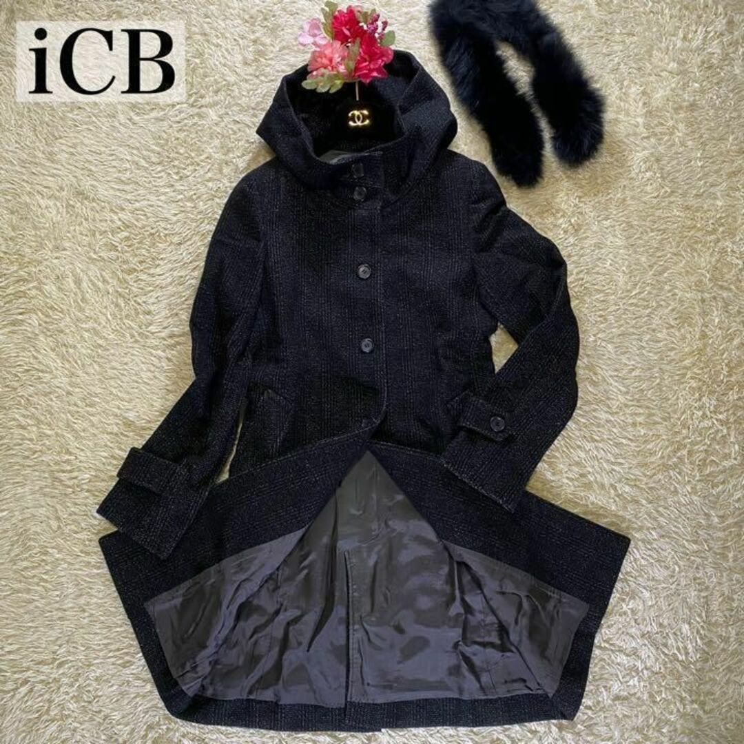 ICB - 【美品】アイシービー ウールコート 黒 Aライン M ファー ...