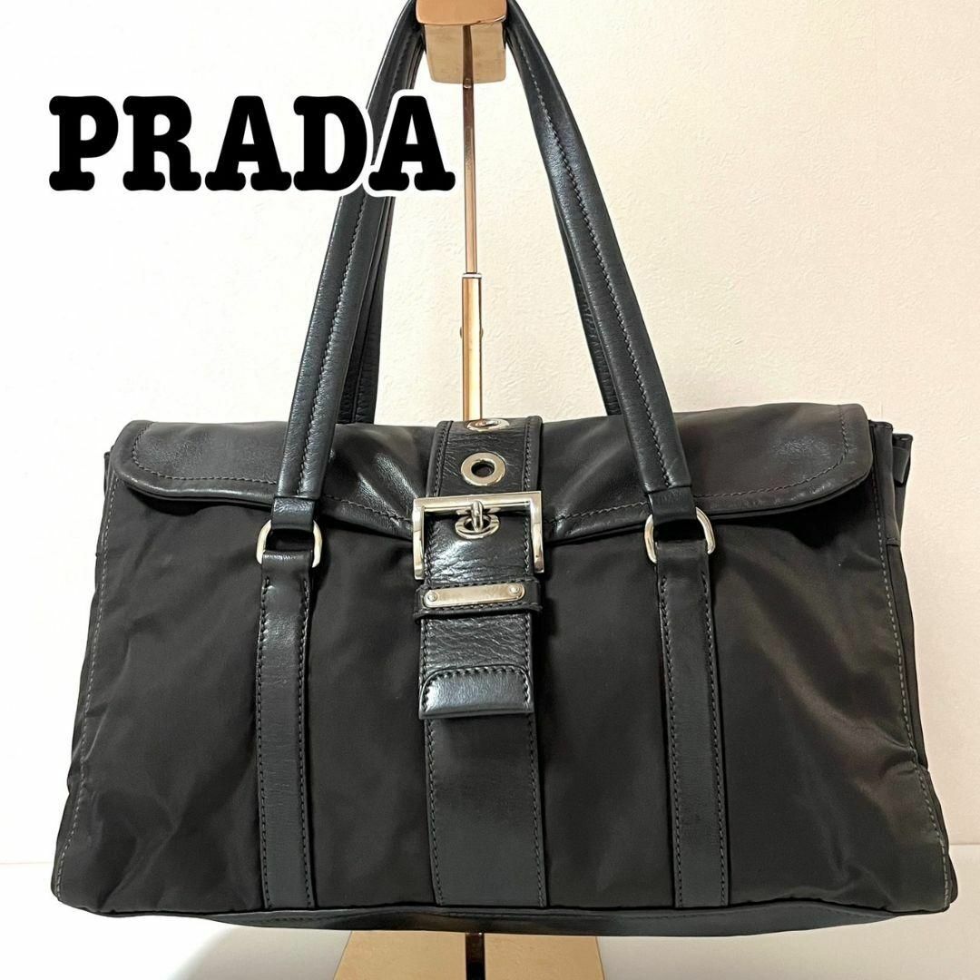 PRADA - プラダ ナイロン レザー トートバッグ フラップ ダーク