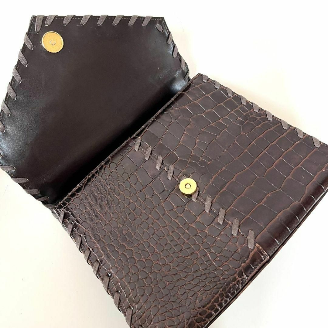 YSL イヴ・サンローラン クロコ型押し レザー ハンドバッグ サンドラロゴ-