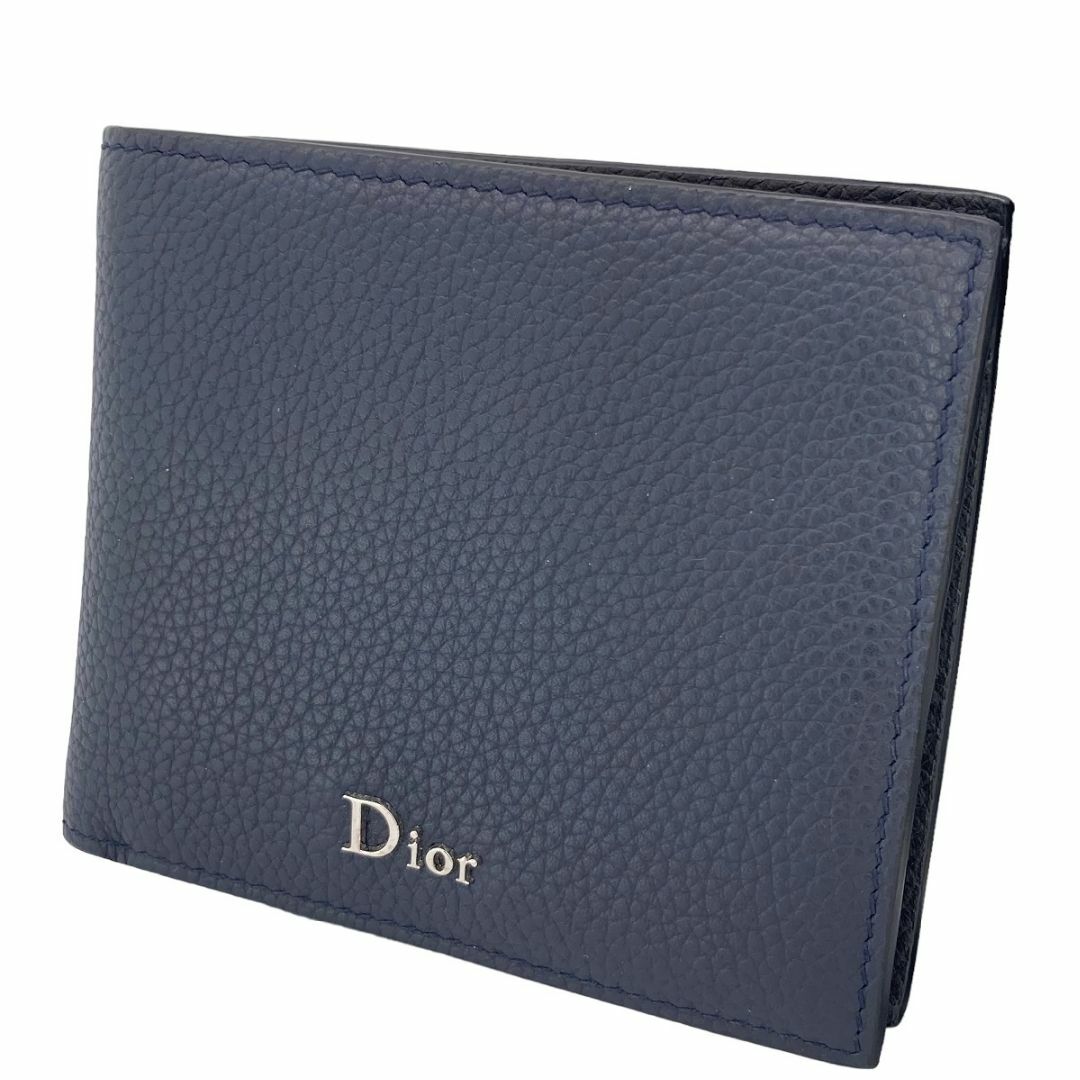 Christian Dior クリスチャン・ディオール  レディース財布   コインケース付き 2つ折り財布 ネイビー グレイドカーフスキン 20029225 AS