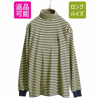 90s ノーティカ ボーダー タートルネック 長袖Tシャツ S ロンT スムース(Tシャツ/カットソー(七分/長袖))