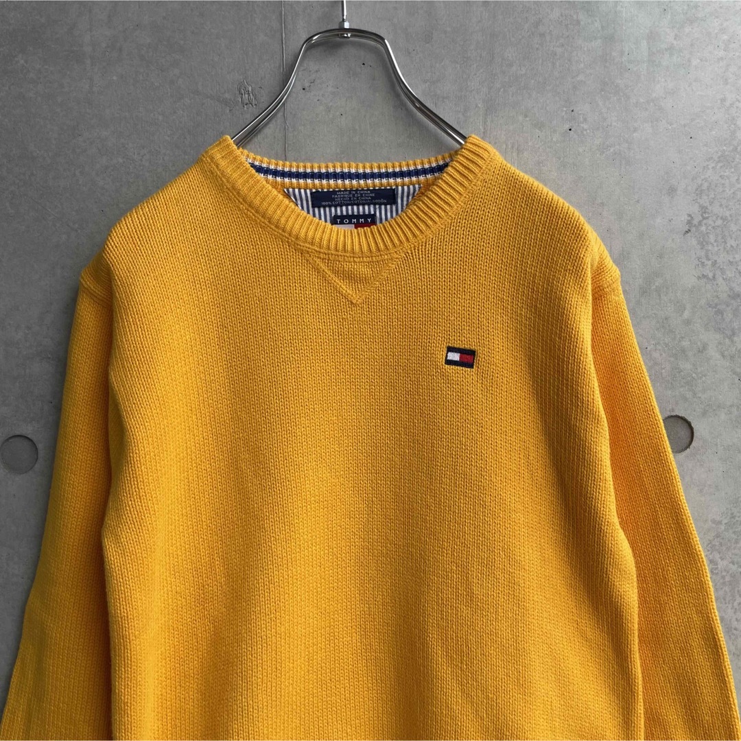 90年代 TOMMY HILFIGER コットンニット セーター 刺繍ロゴ 黄色