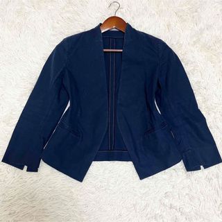 セオリーリュクス(Theory luxe)の良品　セオリーリュクス　ノーカラージャケット　ネイビー　ストレッチ　コットン(ノーカラージャケット)