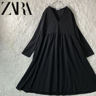 ザラ(ZARA)の極美品 ZARA ザラ ロングワンピース 黒 ブラック Aライン L(ロングワンピース/マキシワンピース)