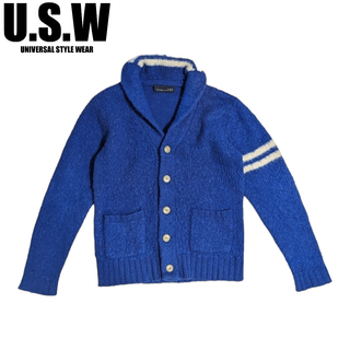 URBAN RESEARCH - U.S.W. ブルー ウール ニット ショールカラー