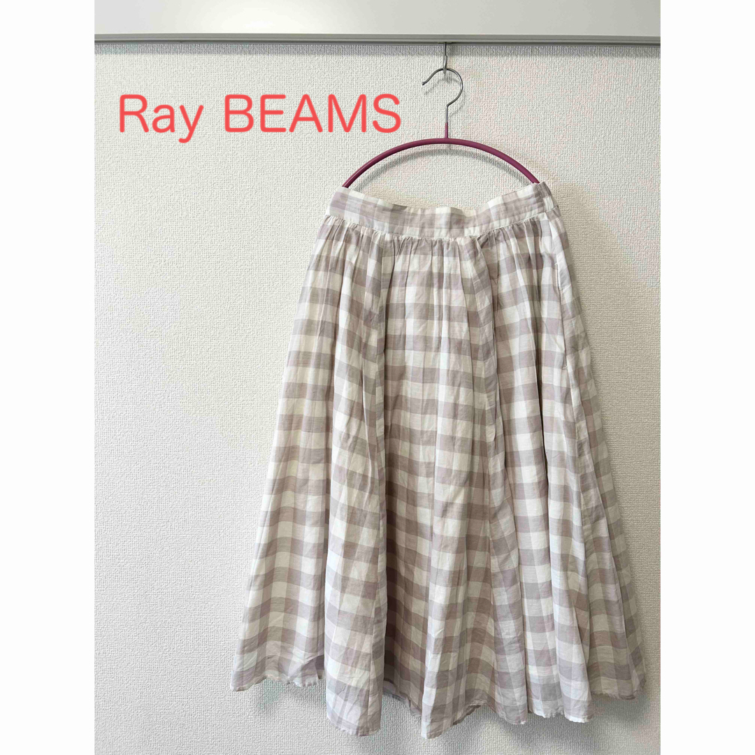 Ray BEAMS(レイビームス)のレイビームス Ray BEAMS スカート チェック フレア リネン コットン レディースのスカート(ひざ丈スカート)の商品写真