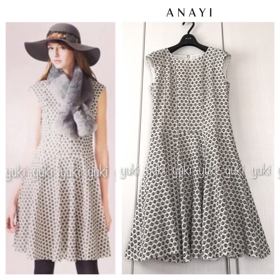 ANAYI(アナイ)のANAYI フラワー起毛レース フレアワンピース 36 レディースのワンピース(ひざ丈ワンピース)の商品写真