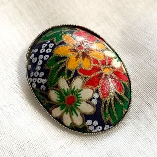 ヴィンテージブローチ 花フラワー 金箔 和柄 和風 シルバー