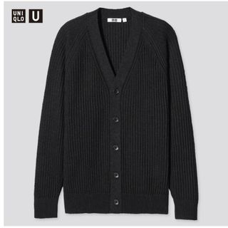 ユニクロ(UNIQLO)のUNIQLOU ラグランVネックカーディガン 437347 ブラック L(カーディガン)