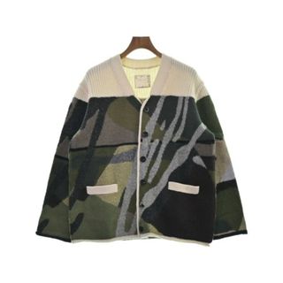 サカイ(sacai)のsacai サカイ カーディガン 2(M位) カーキxベージュ等(総柄) 【古着】【中古】(カーディガン)