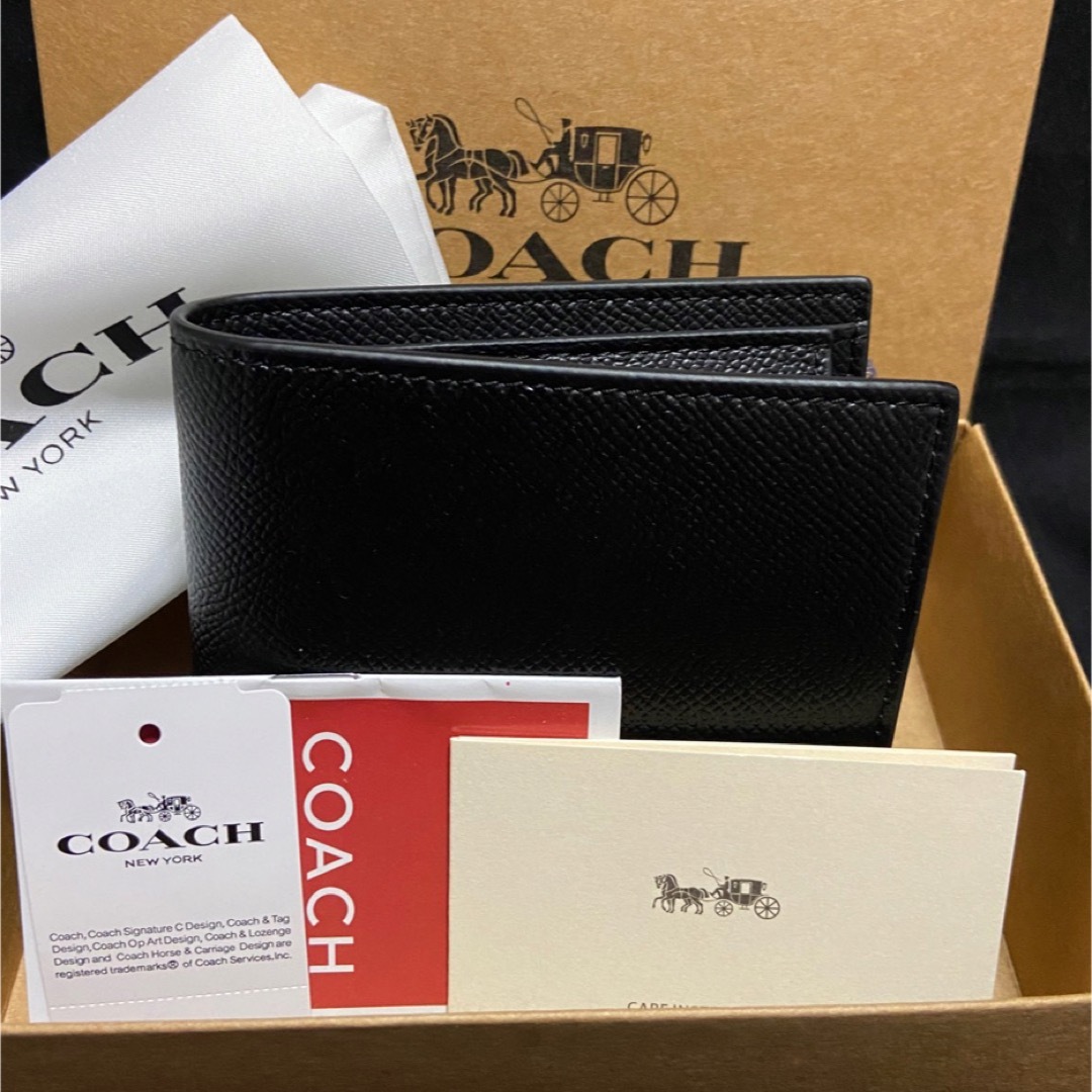 COACH(コーチ)の贈り物にも☆コーチ ミニマル 財布 シンプルなクロスグレインレザー 二つ折 メンズのファッション小物(折り財布)の商品写真