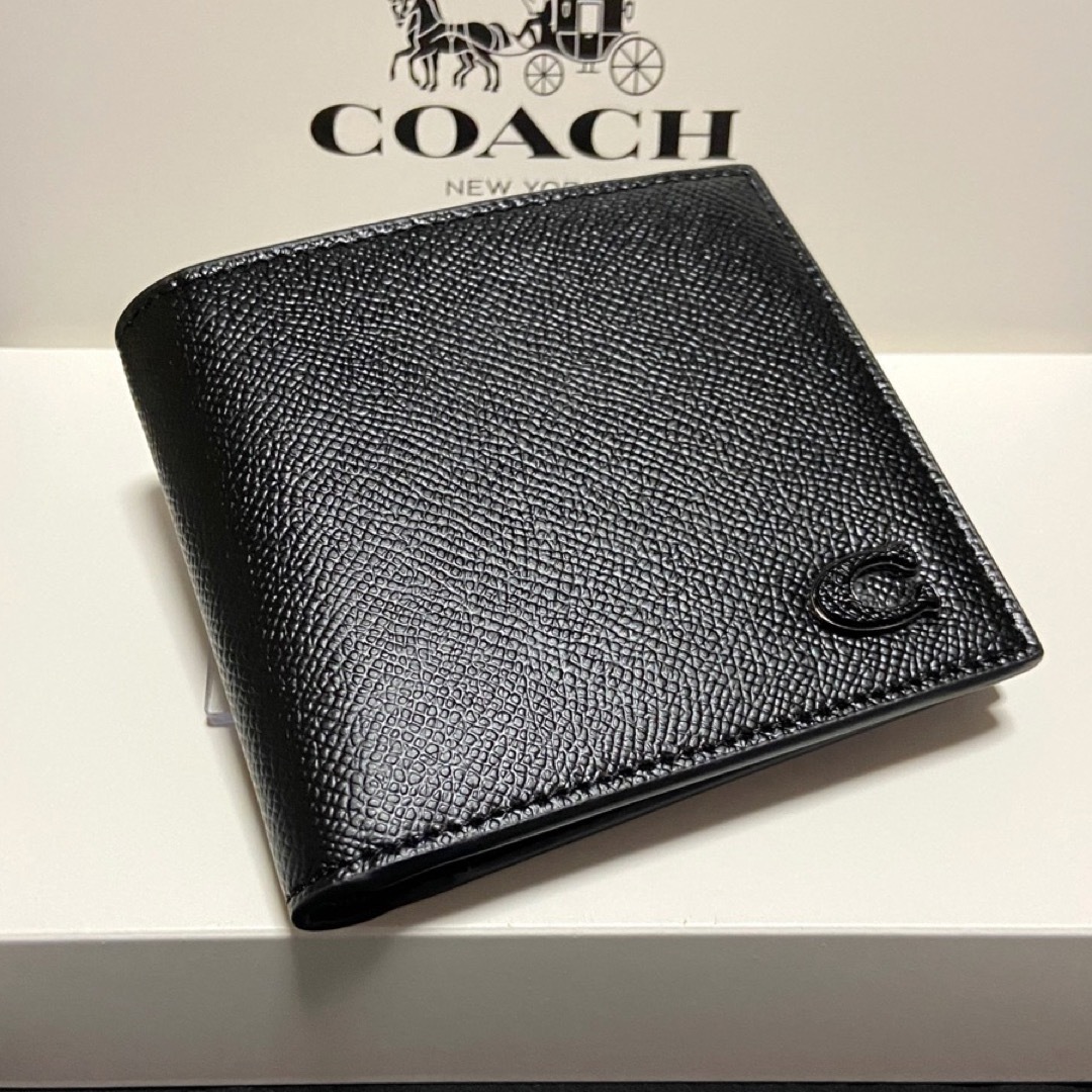 COACH(コーチ)の贈り物にも☆コーチ ミニマル 財布 シンプルなクロスグレインレザー 二つ折 メンズのファッション小物(折り財布)の商品写真