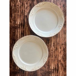 西洋アンティークホワイト丸皿 22cm 2枚 益子焼 オシャレ中皿 陶器メイン皿(食器)