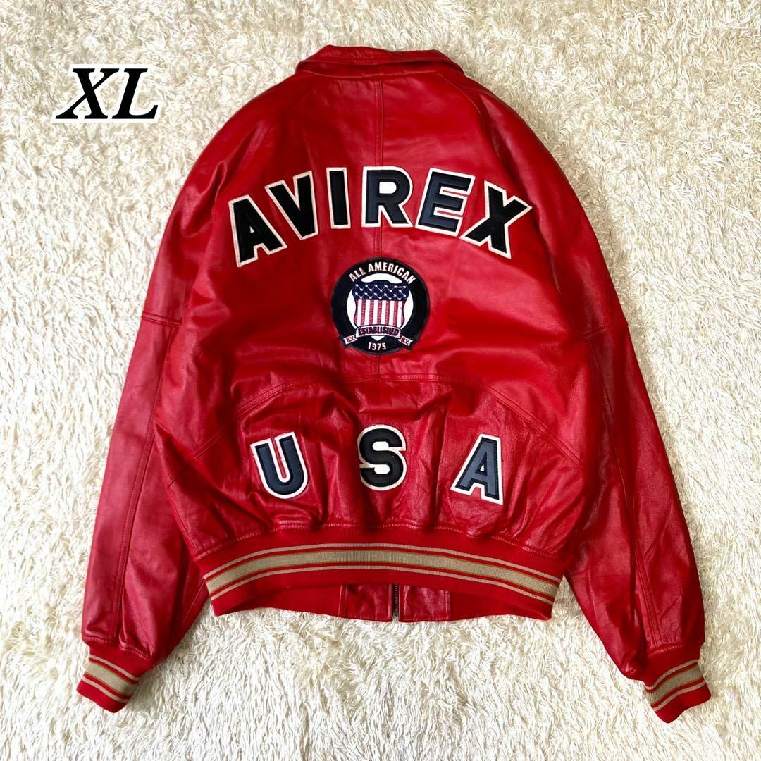 80s~90s AVIREX レザージャケット CHAMPS 本革 ワッペン-
