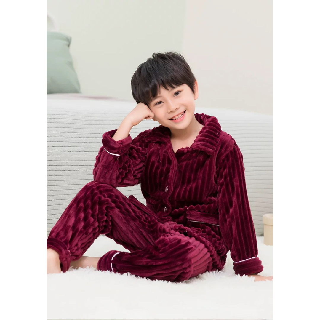 子供 冬 ふわふわ系パジャマ  暖かいルームウェア  ワイン色140 キッズ/ベビー/マタニティのキッズ服男の子用(90cm~)(パジャマ)の商品写真