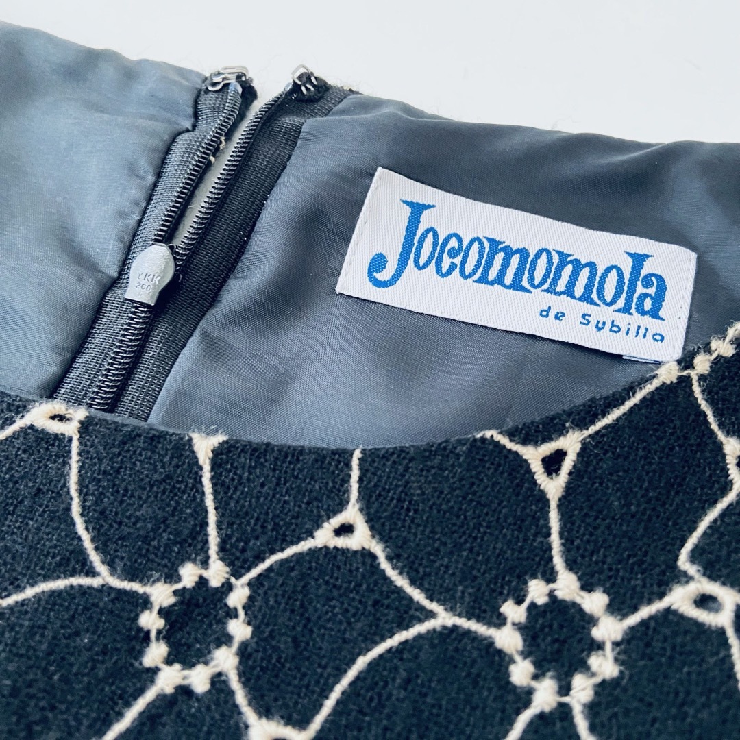 【Jocomomola】40 刺繍ワンピース 半袖 膝丈 フレア 黒 ホコモモラ 3