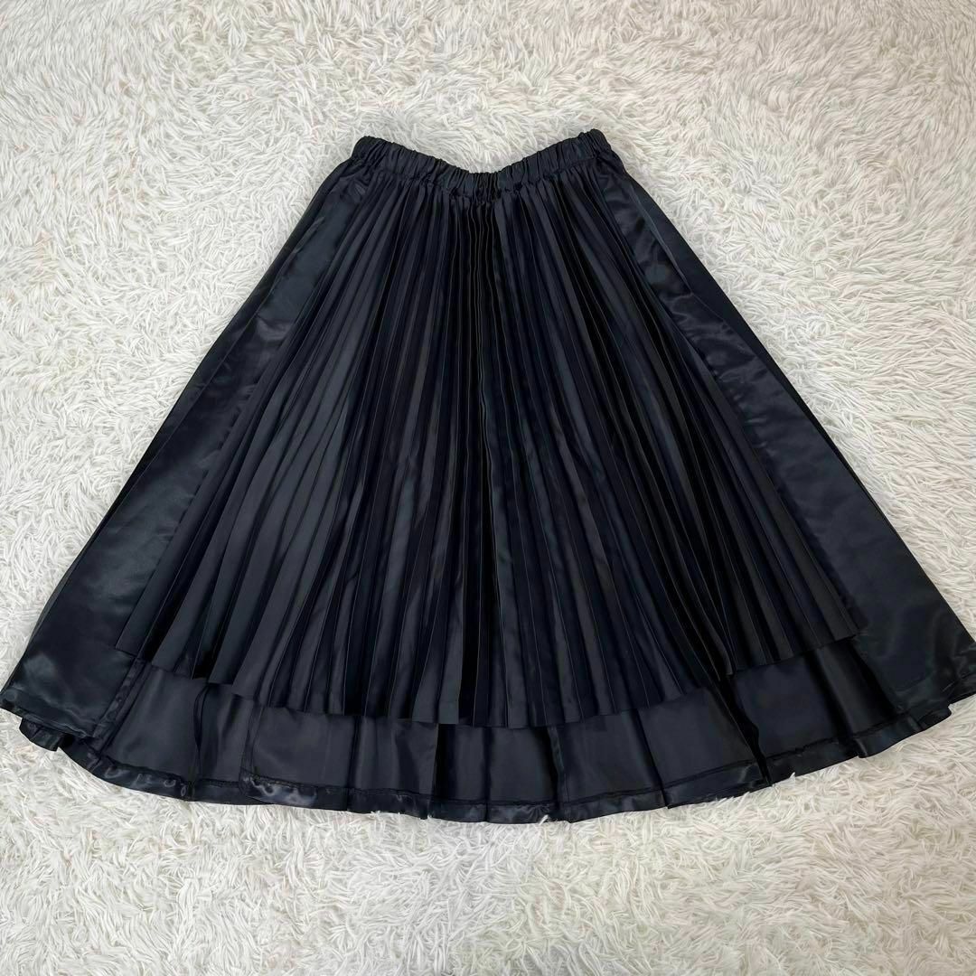 【美品】ブラック コムデギャルソン　サテン プリーツ ロング スカート　21SS