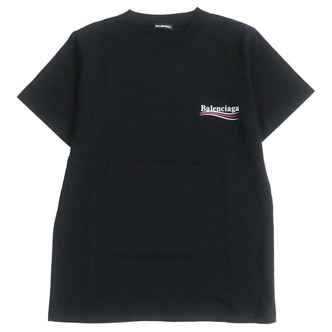 極美品□2020年製 BALENCIAGA/バレンシアガ 594579 キャンペーンロゴ クルーネック コットン100％ 半袖Tシャツ/カットソー 黒 S 正規品40cm袖丈