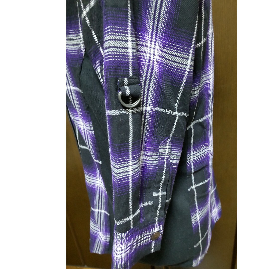 紫チェックシャツ パープル メンズ Mサイズ メンズのトップス(Tシャツ/カットソー(七分/長袖))の商品写真
