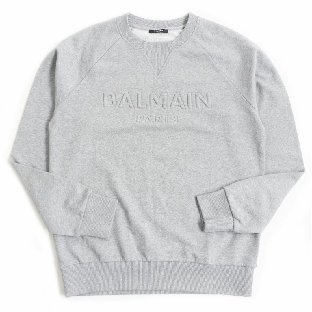 極美品□21AW BALMAIN/バルマン JQ005BB20 エンボスロゴ コットン ロングスリーブ 長袖 スウェットシャツ/トレーナー グレー L 正規品