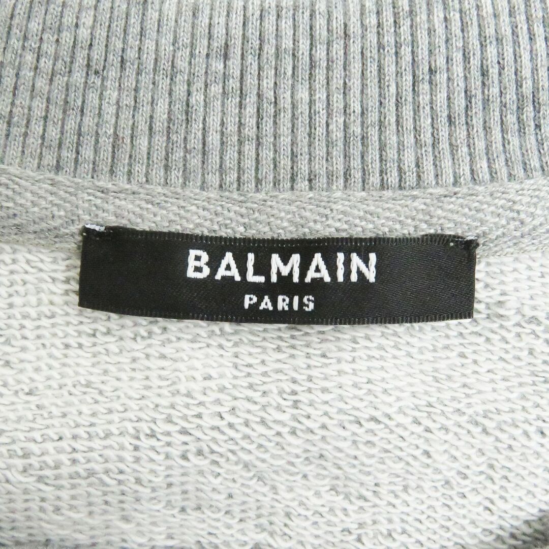 極美品□21AW BALMAIN/バルマン JQ005BB20 エンボスロゴ コットン ロングスリーブ 長袖 スウェットシャツ/トレーナー グレー L 正規品