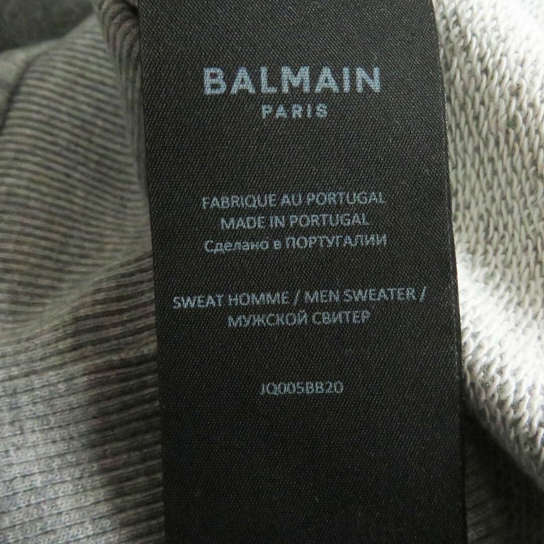 極美品□21AW BALMAIN/バルマン JQ005BB20 エンボスロゴ コットン ロングスリーブ 長袖 スウェットシャツ/トレーナー グレー L 正規品