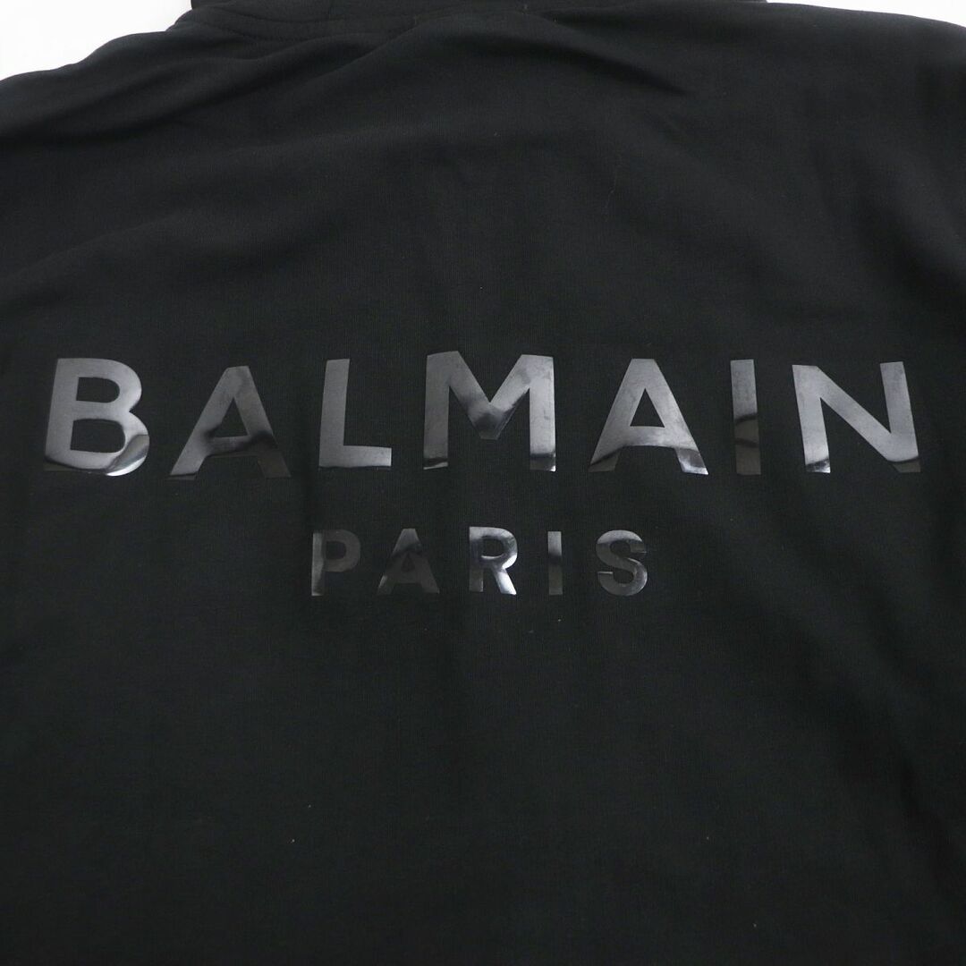 極美品□BALMAIN/バルマン バックロゴ ラインデザイン ラメ ジップアップパーカー/フーディー ブラック/シルバー系 S タグ付き メンズ