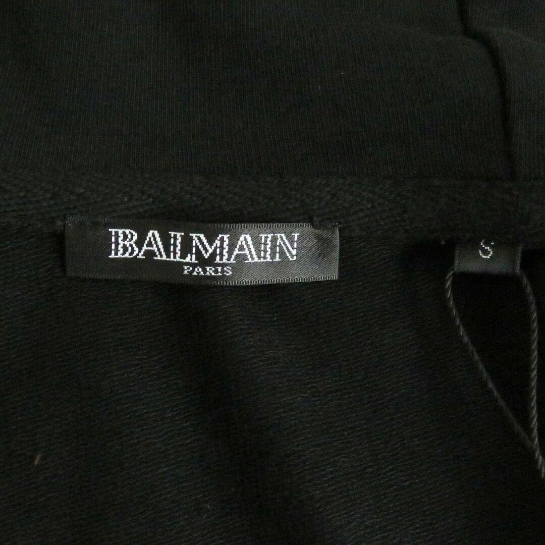 極美品□BALMAIN/バルマン バックロゴ ラインデザイン ラメ ジップアップパーカー/フーディー ブラック/シルバー系 S タグ付き メンズ