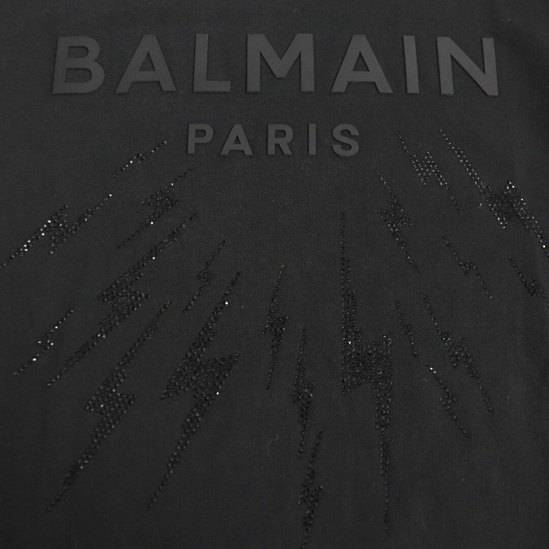 美品□BALMAIN/バルマン ラインストーン シルバー金具 コットン100％ クルーネック 半袖 ロゴTシャツ/カットソー ブラック M メンズ