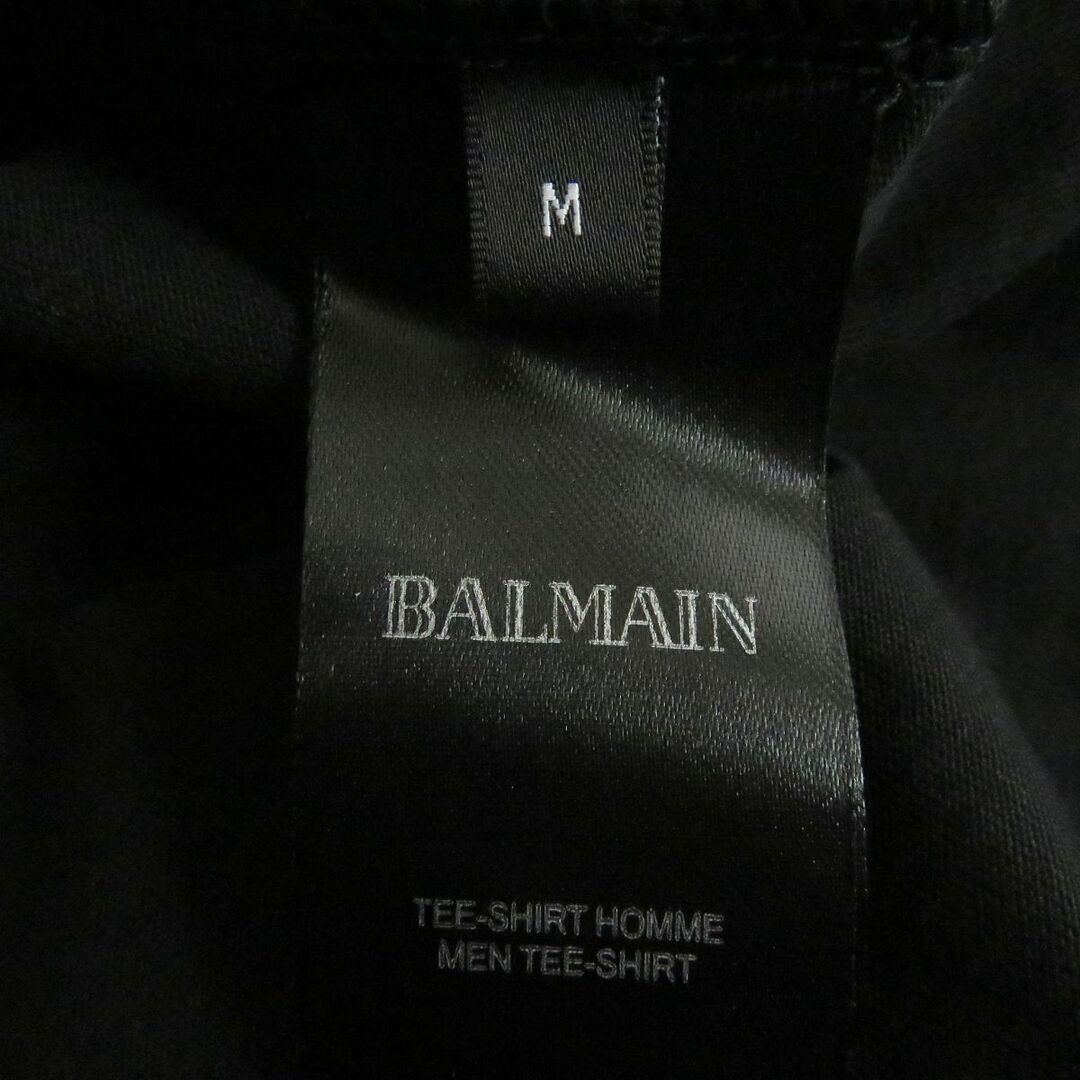 美品□BALMAIN/バルマン ラインストーン シルバー金具 コットン100％ クルーネック 半袖 ロゴTシャツ/カットソー ブラック M メンズ 7