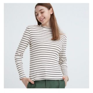 ユニクロ(UNIQLO)のリブハイネックボーダーT（長袖）値下げ(カットソー(長袖/七分))