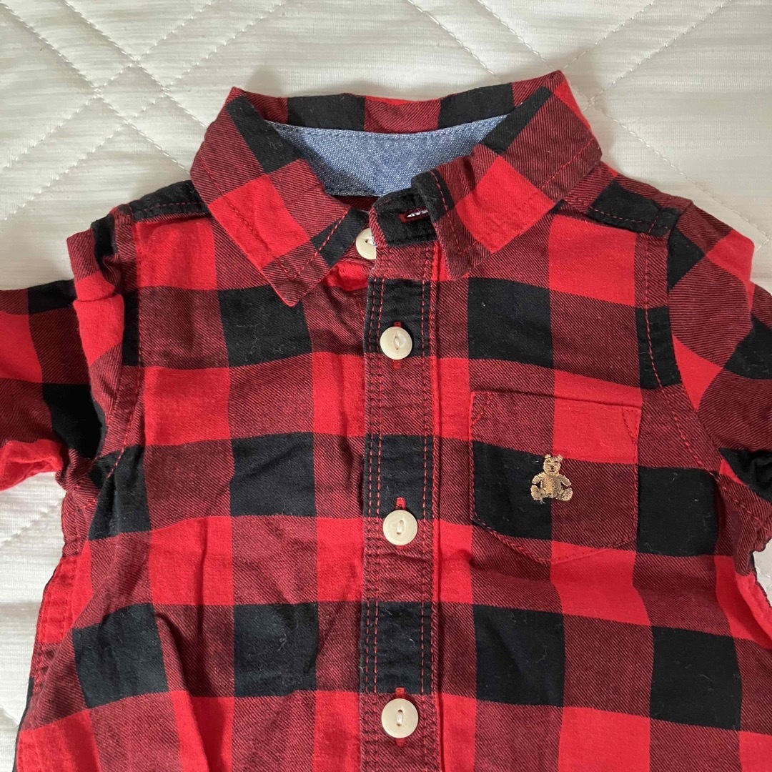 babyGAP(ベビーギャップ)の【美品】3-6M babygap くまロンパース　チェックシャツ キッズ/ベビー/マタニティのベビー服(~85cm)(ロンパース)の商品写真