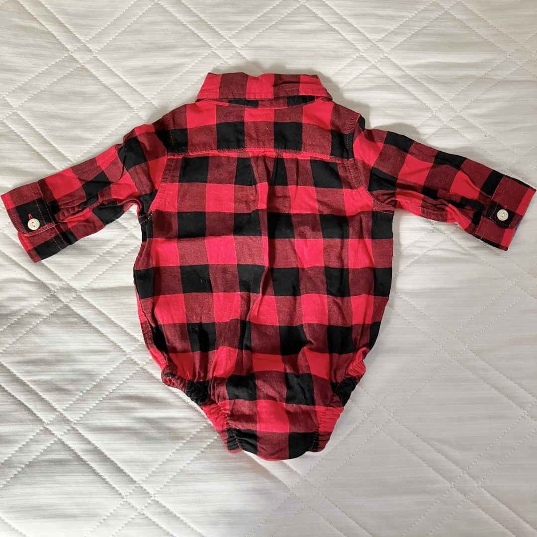 babyGAP(ベビーギャップ)の【美品】3-6M babygap くまロンパース　チェックシャツ キッズ/ベビー/マタニティのベビー服(~85cm)(ロンパース)の商品写真