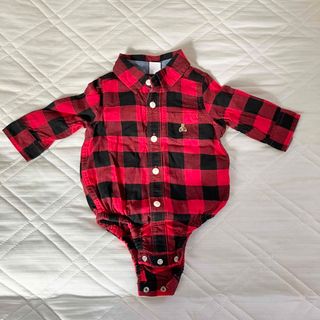 ベビーギャップ(babyGAP)の【美品】3-6M babygap くまロンパース　チェックシャツ(ロンパース)