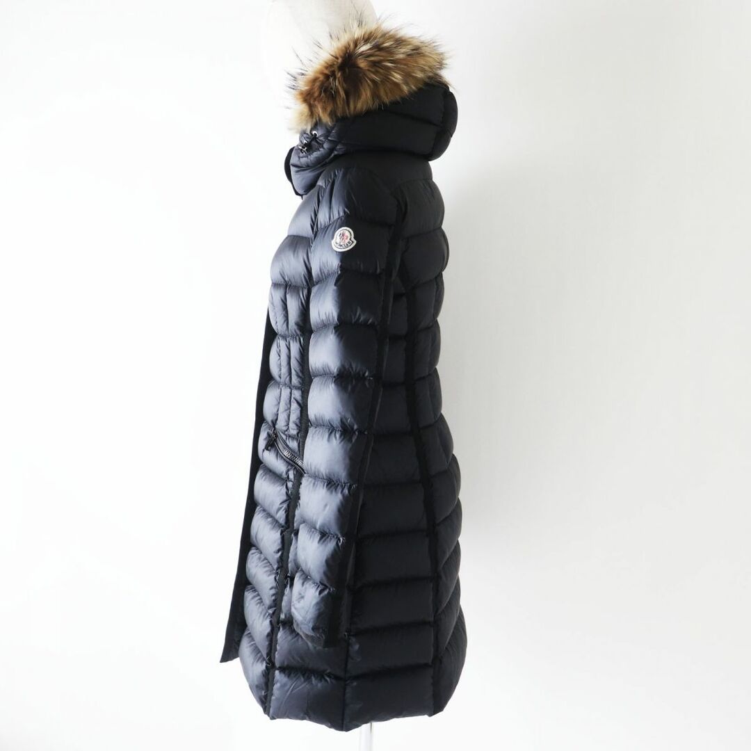 美品◎正規品 18-19AW MONCLER モンクレール HERMIFUR エルミファー レディース ワッペン・ファー・フード付き ロングダウンコート 黒 1 1