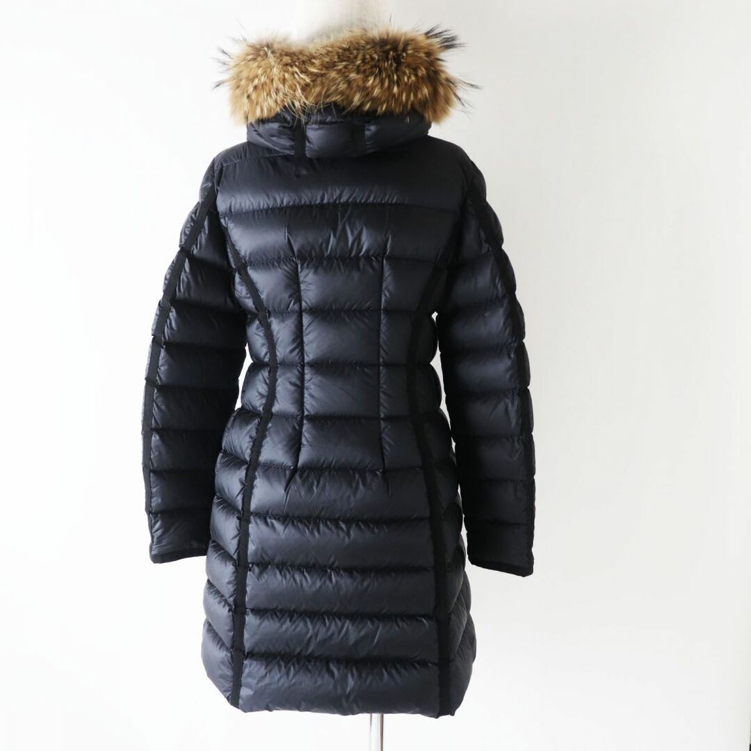 美品◎正規品 18-19AW MONCLER モンクレール HERMIFUR エルミファー レディース ワッペン・ファー・フード付き ロングダウンコート 黒 1 2