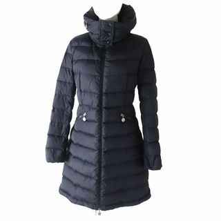 モンクレール(MONCLER)の良品◎MONCLER モンクレール FLAMME フラム レディース ワッペン・フード（襟元収納可能）付き ロングダウンコート 美ライン ネイビー 0(ダウンジャケット)