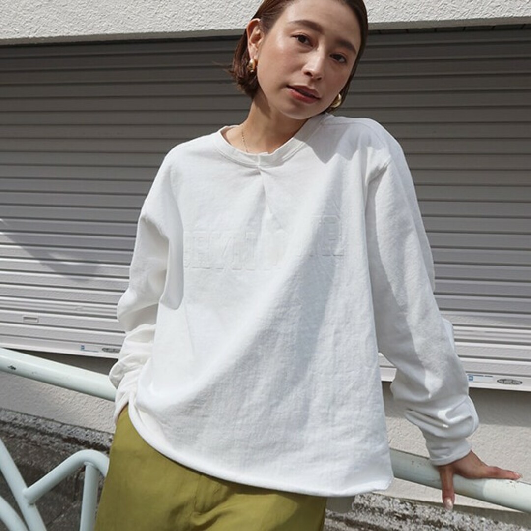 アングリッド Tシャツ ワッフル地 長袖 クルーネック F 白 ■MO