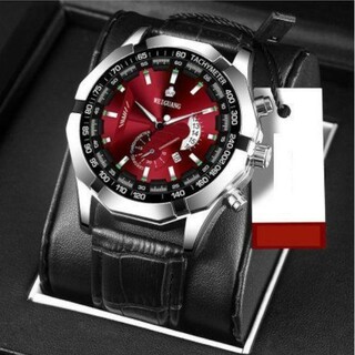 T120 新品 WEIGUAN 腕時計 ラグジュアリーレザー 赤盤(腕時計)