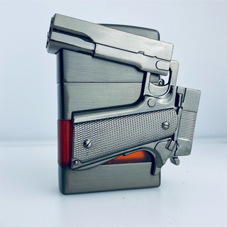 新品zippoライター同型立体厚重型折りたたみ式銃型ガスライタープリント式グレー(タバコグッズ)