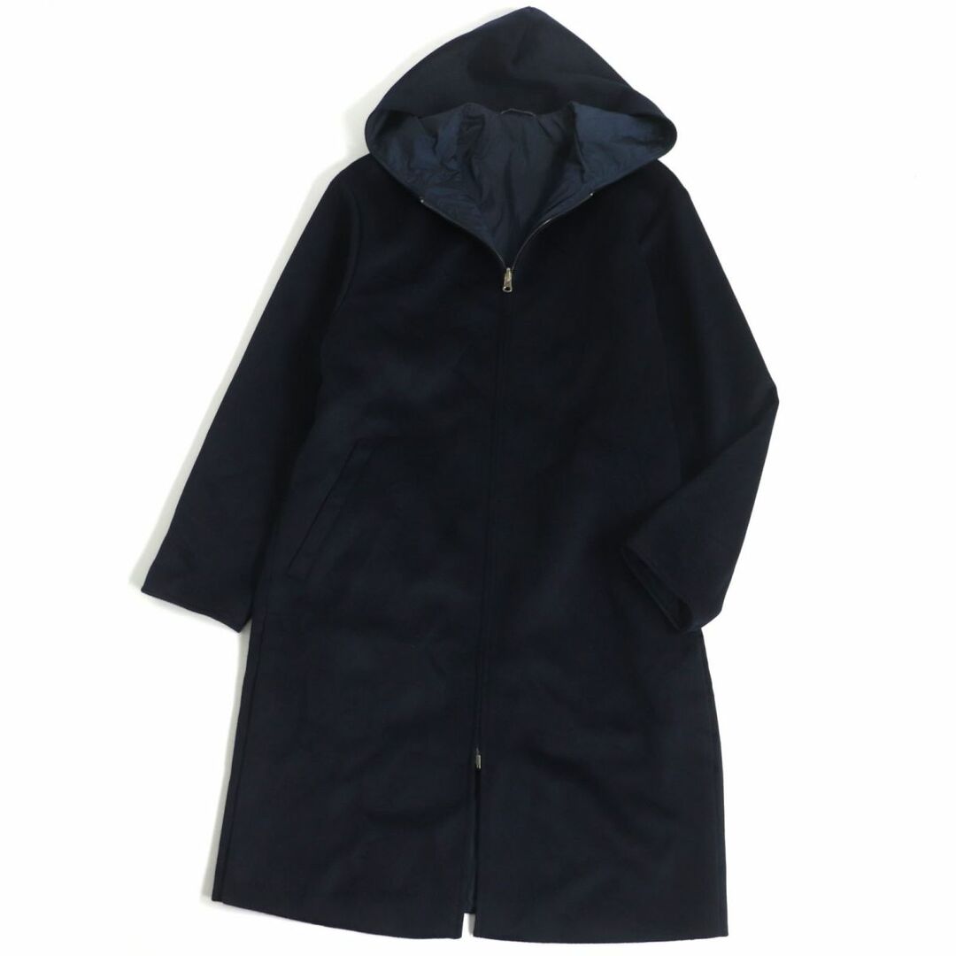 極美品▼20AW 黒タグ EMPORIO ARMANI エンポリオアルマーニ フード付き ウール100% リバーシブル WZIP コート ネイビー 44 メンズ 正規品