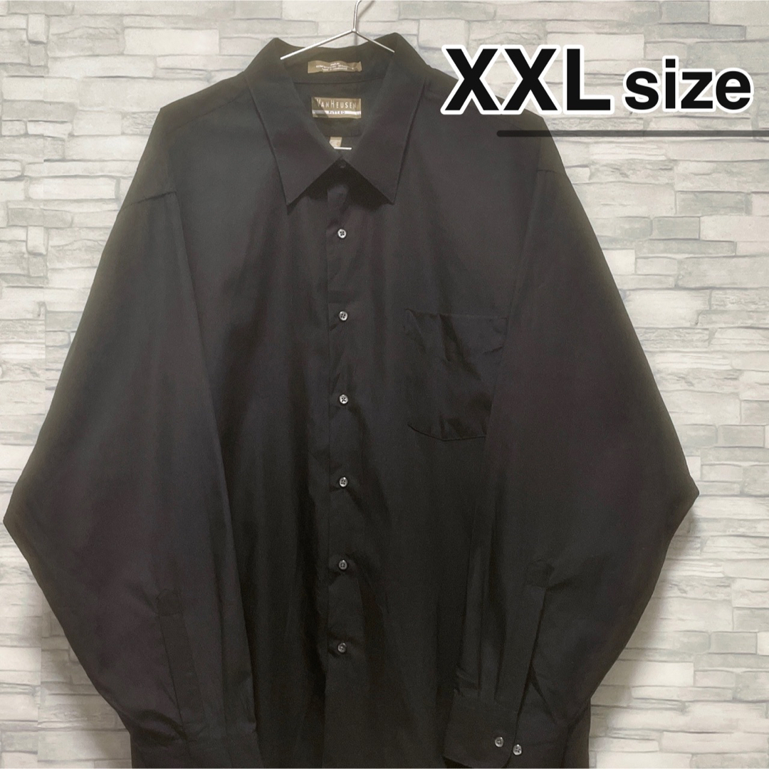 shirts(シャツ)のシャツ　長袖　XXLサイズ　無地　ブラック　黒　USA古着　VAN HEUSEN メンズのトップス(シャツ)の商品写真