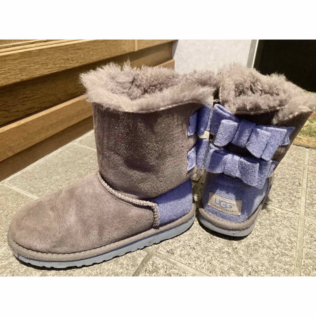 UGG⚫︎アグ⚫︎ブーツ⚫︎リボン⚫︎グレー✖️ブルー⚫︎19.5-20