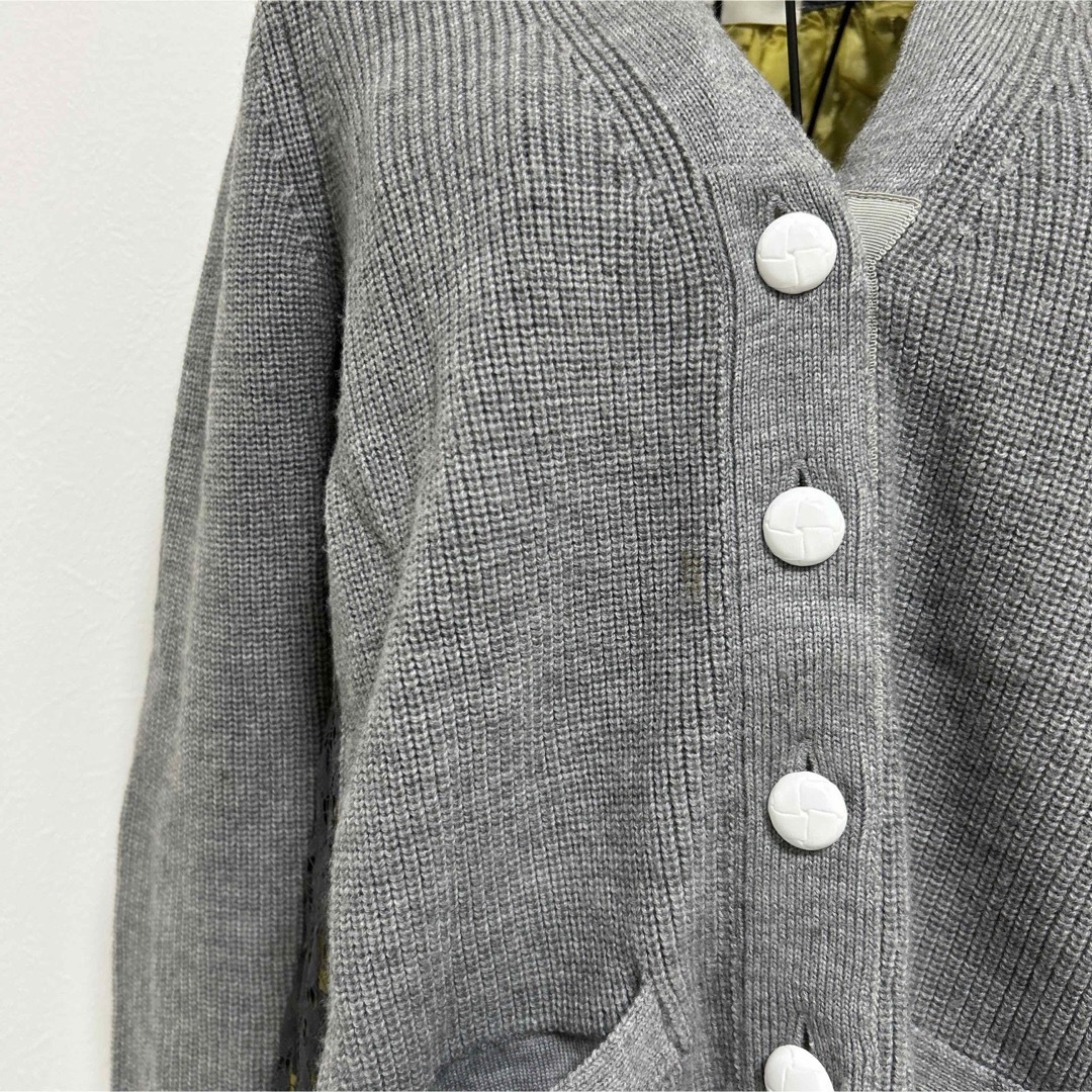 sacai luck サカイラック バックレースカーディガン グレー