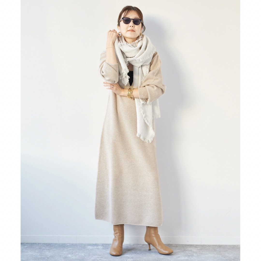【美品】カシミヤコン フカVニットロングワンピース
