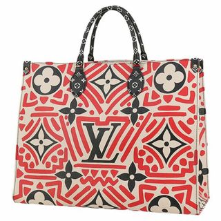 ルイヴィトン(LOUIS VUITTON)のルイヴィトン バッグ レディース オンザゴー GM ベージュ レッド 美品 h-h120(トートバッグ)