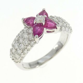 K18WG フラワー ルビー リング 0.84CT(リング(指輪))