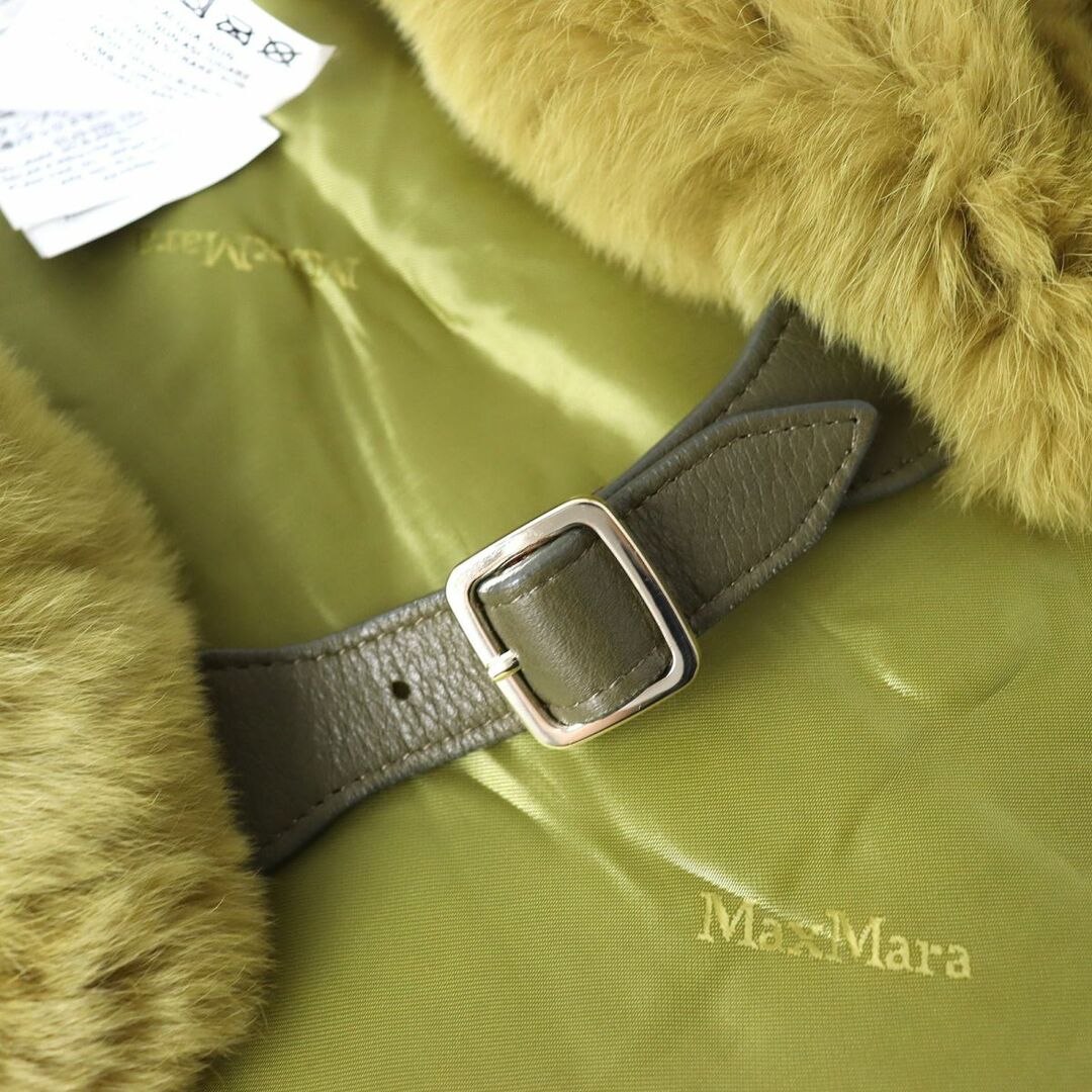 Max Mara(マックスマーラ)の極美品△正規品 MaxMara マックスマーラ ラビットファー レザーベルト付き ティペット ファーアイテム レディース イエローグリーン系 伊製 レディースのファッション小物(マフラー/ショール)の商品写真